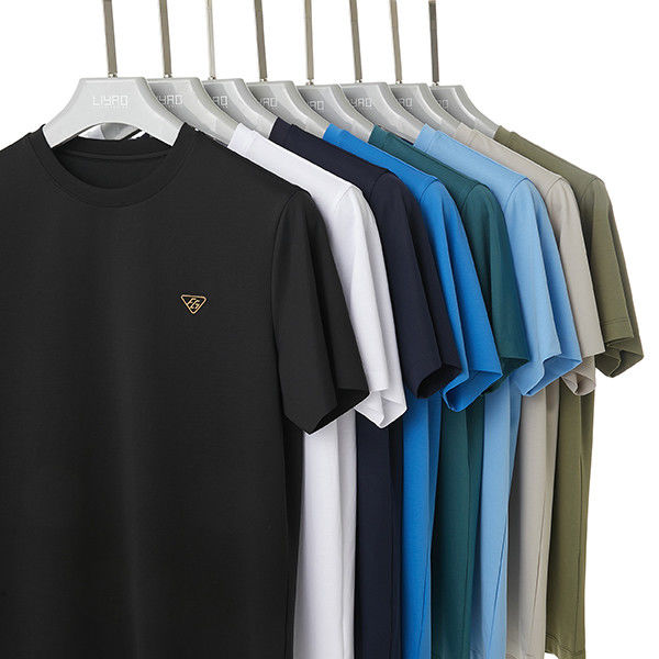 T-shirt O-neck yang berkelanjutan dengan label logo khusus dan kain nyaman yang bernapas