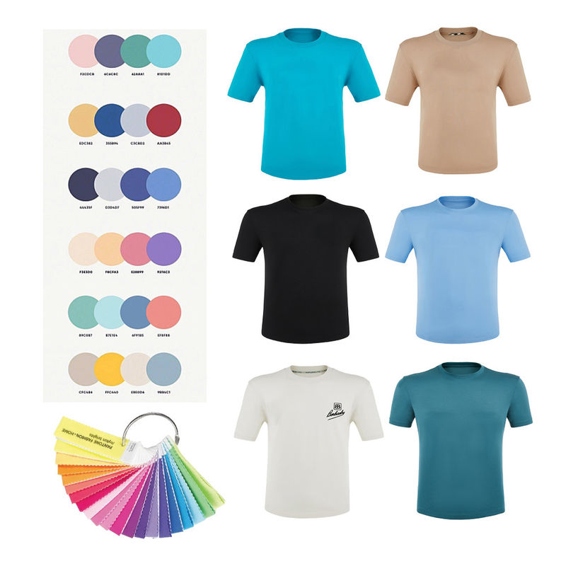 T-shirt O-neck yang berkelanjutan dengan label logo khusus dan kain nyaman yang bernapas