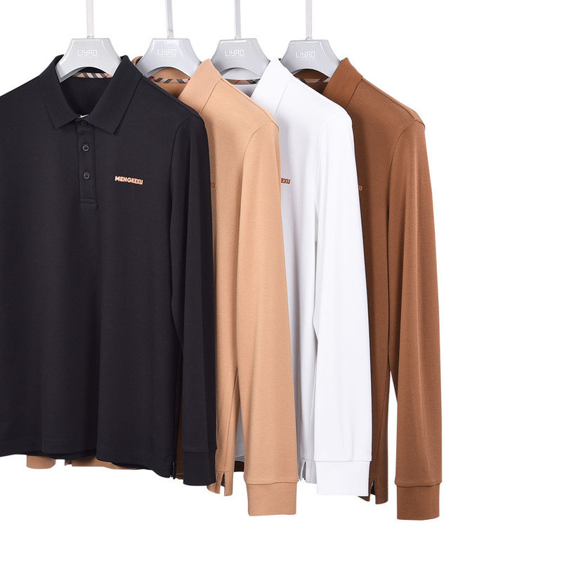 Kaos Polo lengan panjang pria Campuran Spandex Katun Ramah Kulit dengan Logo Disesuaikan