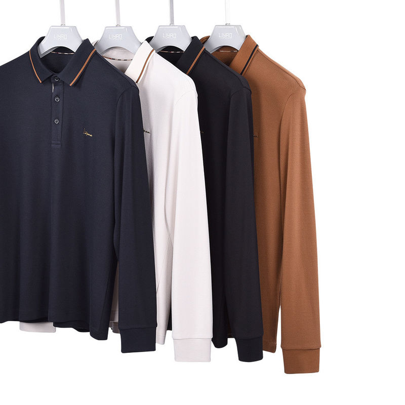 Cetakan Hijau Logo Disesuaikan Anti-Pilling Baju lengan panjang Kaos Polo untuk Bisnis