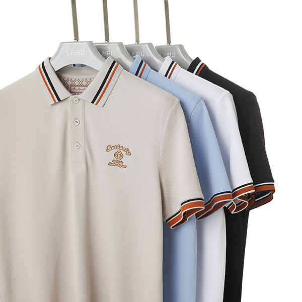 T-Shirt Polo Bergaris Fitting Biasa cepat kering Odm Dengan Logo Custom Kain Rajutan