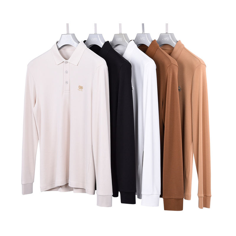 T-Shirt Polo Anti Kerutan Berlengan Panjang Berwarna Putih Berat 170-210g