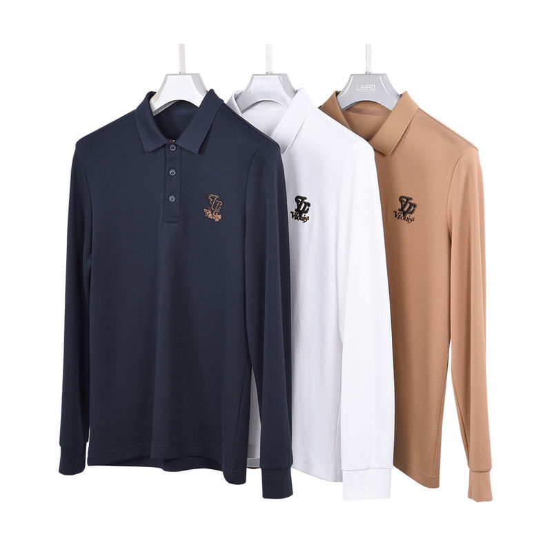 Kaos polo lengan panjang pria modis dengan kerah kaos bisnis dan logo khusus