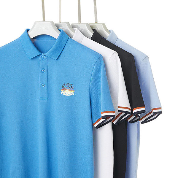 Short Sleeve Cotton Men's Polo Shirt Anti Pilling Dengan Warna Logo Khusus