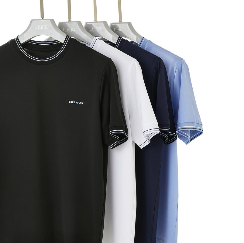 230 Gsm Baju T-Shirt Untuk Pria lengan pendek O Neck Knitted Crew Collar