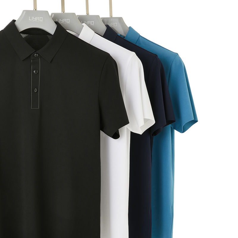Perlindungan UV tanpa jahitan Sublimasi Baja Warna Padat Seragam Golf Polo Shirt Untuk Pria