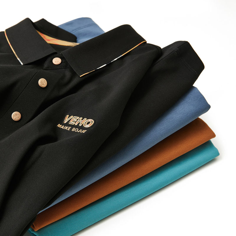 Polo Collar T-Shirt Pria dengan Custom Logo Bordir dalam Pure Cotton Polyester Spandex