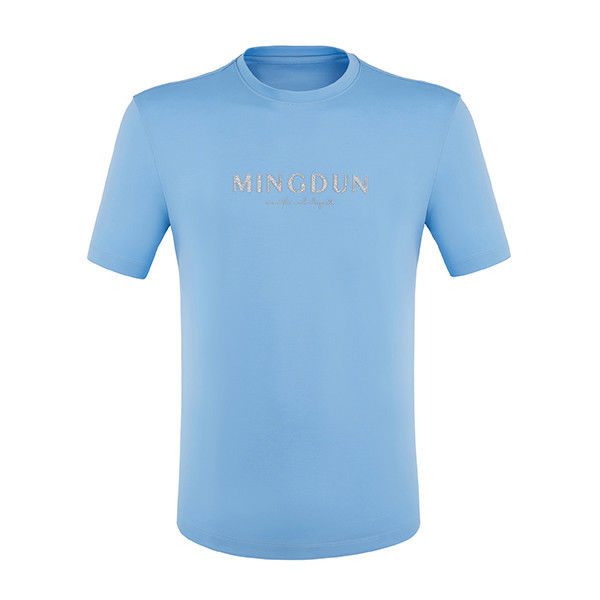 Metode tenun rajutan Regular Fit Musim Semi Musim Panas Biru 100% Baju T-Shirt untuk Pria