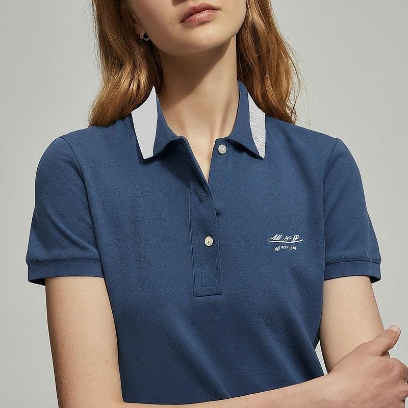 Summer Cotton Wanita Polo Shirts Custom Warna Biru Putih bordir Puff Print