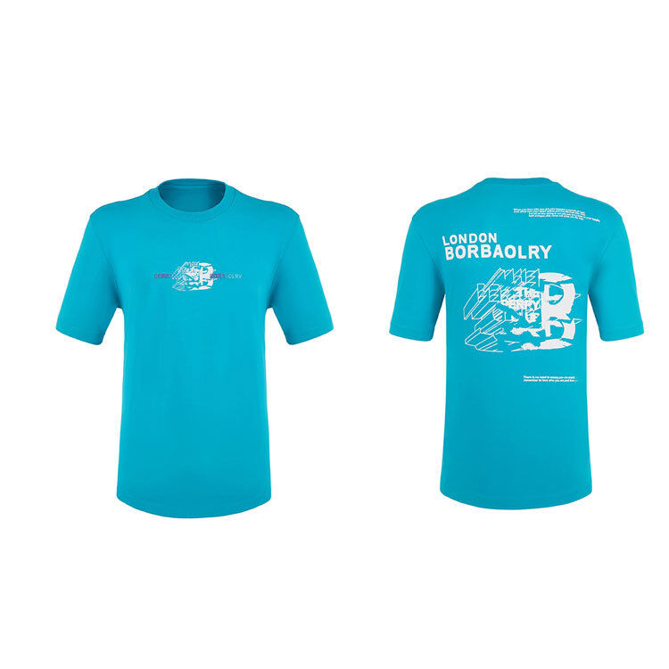 Custom Logo Label Casual Nyaman Pakaian Katun Biasa Pria Ice Feeling Anti-pilling Hitam Putih Biru Cyan T-shirt