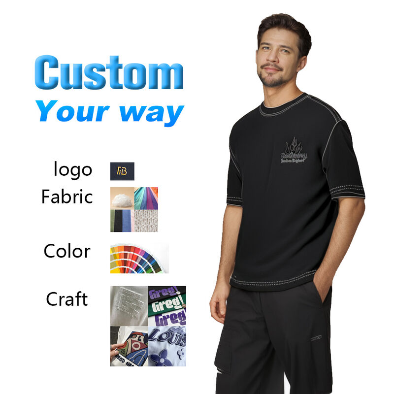 Kaos Pria Oversized Streetwear Katun Berat Hitam Musim Panas Berkualitas Tinggi