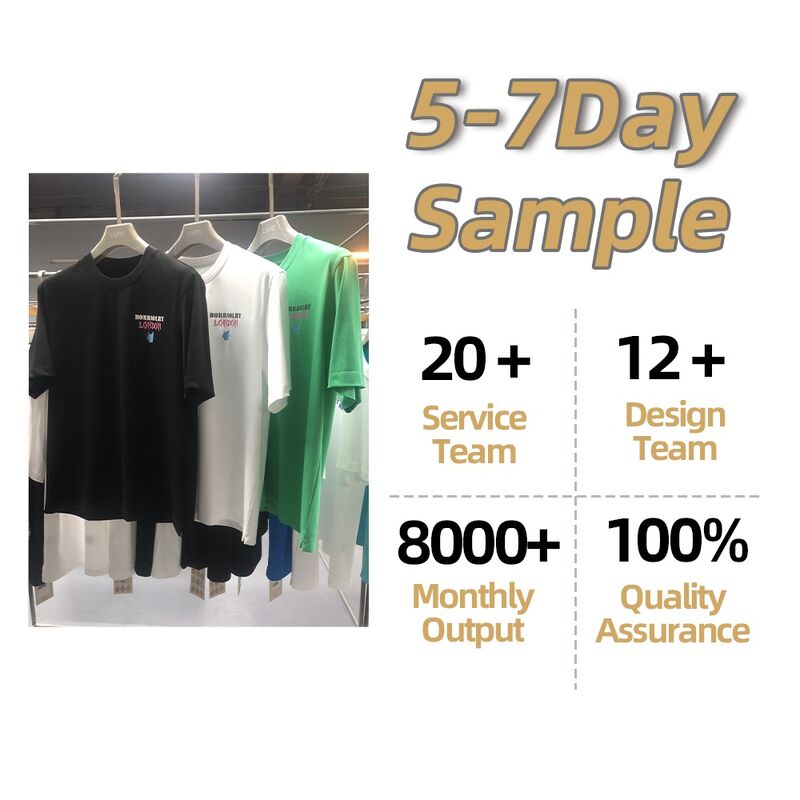 Penjualan Panas Pabrik Kustomisasi Logo Bordir Cetak Berat Drop-bahu Kaos Hitam Putih untuk Pria