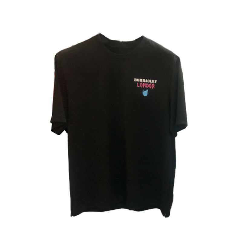 Penjualan Panas Pabrik Kustomisasi Logo Bordir Cetak Berat Drop-bahu Kaos Hitam Putih untuk Pria