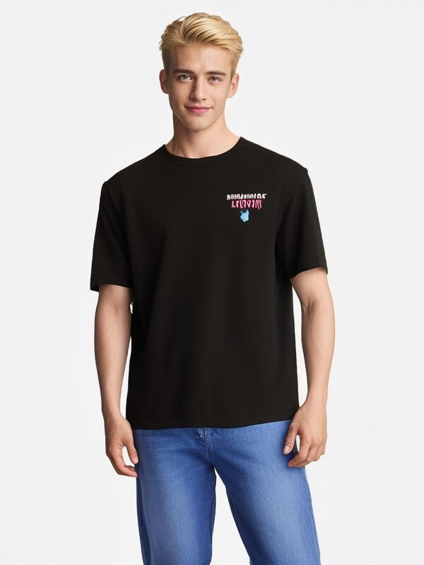 Penjualan Panas Pabrik Kustomisasi Logo Bordir Cetak Berat Drop-bahu Kaos Hitam Putih untuk Pria