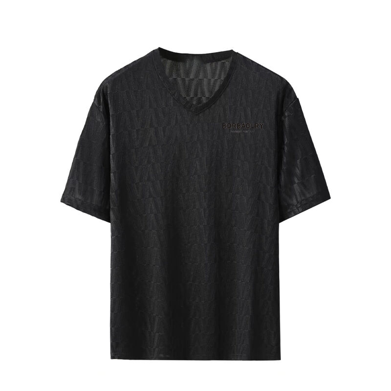 2025 Musim Panas Pria Kemeja T Lengan Pendek Kotak-kotak Sutra Es Mewah Elegan Santai Lengan Setengah Atasan Rajut Longgar Baru