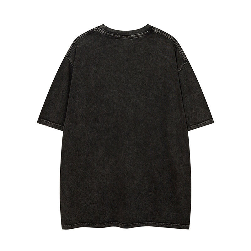 Custom High Quality Streetwear Crew Neck T-Shirt Applique Patch Bordir Asam Cuci Vintage T-Shirt