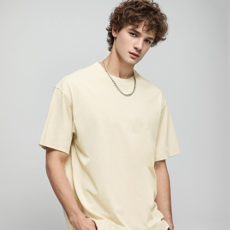 Kaos Polos Pria Kustom Kualitas Tinggi Kaos Leher Rib Berat untuk Pria