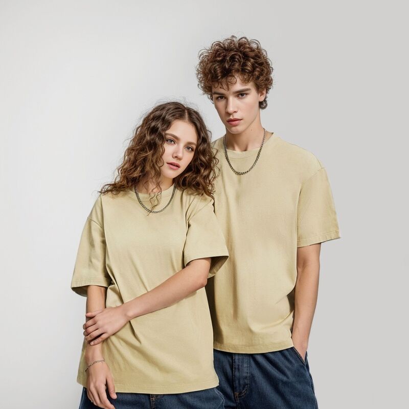 Kaos Polos Pria Kustom Kualitas Tinggi Kaos Leher Rib Berat untuk Pria