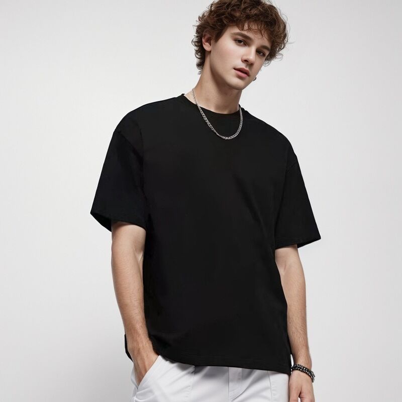 Kaos Polos Pria Kustom Kualitas Tinggi Kaos Leher Rib Berat untuk Pria