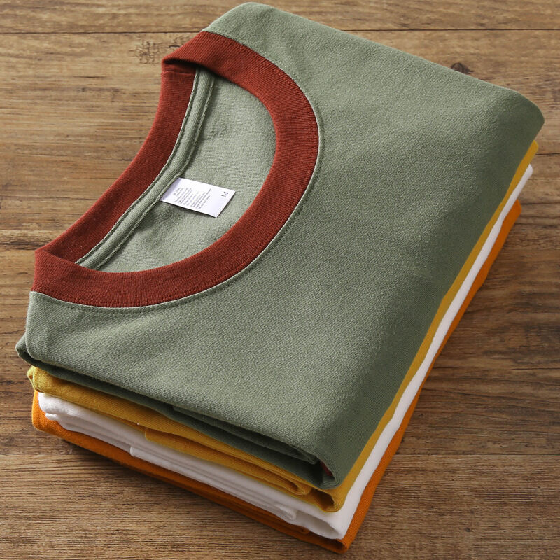 Grosir Pabrikan T-shirt Jahit Blok Warna Kustom Unisex Berat Kualitas Tinggi T-shirt Patchwork Dua Nada