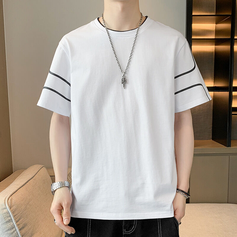 Kaos Lengan Pendek Bordir Logo Kustom OEM Desain Cetak untuk Pria Atasan Longgar Lengan Setengah Musim Panas