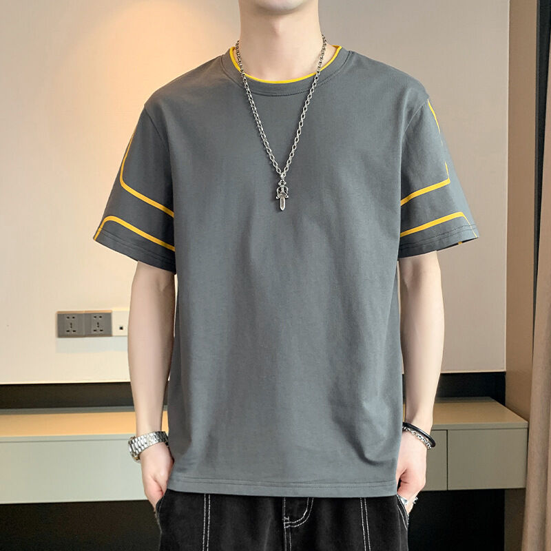 Kaos Lengan Pendek Bordir Logo Kustom OEM Desain Cetak untuk Pria Atasan Longgar Lengan Setengah Musim Panas