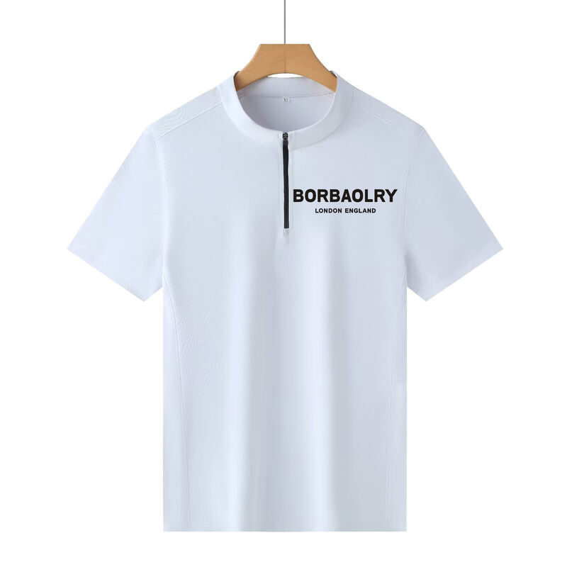 Atasan Pullover Atlet Pria Kerah Berdiri Ritsleting Saku Kemeja Olahraga Polos T-shirt Pria Lengan Pendek Ringan Cepat Kering Gym