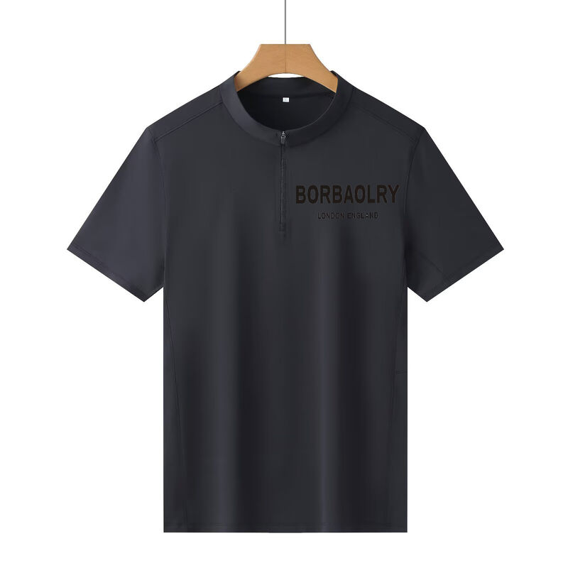 Atasan Pullover Atlet Pria Kerah Berdiri Ritsleting Saku Kemeja Olahraga Polos T-shirt Pria Lengan Pendek Ringan Cepat Kering Gym