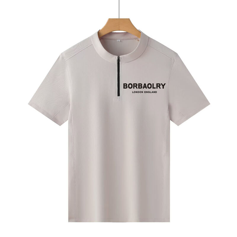 Atasan Pullover Atlet Pria Kerah Berdiri Ritsleting Saku Kemeja Olahraga Polos T-shirt Pria Lengan Pendek Ringan Cepat Kering Gym