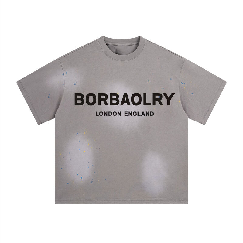 Kualitas tinggi T-shirt kotak pria berat yang tertekan Cuci asam T-shirt berukuran besar T-shirt khusus potongan T-shirt pria