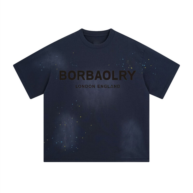 Kualitas tinggi T-shirt kotak pria berat yang tertekan Cuci asam T-shirt berukuran besar T-shirt khusus potongan T-shirt pria