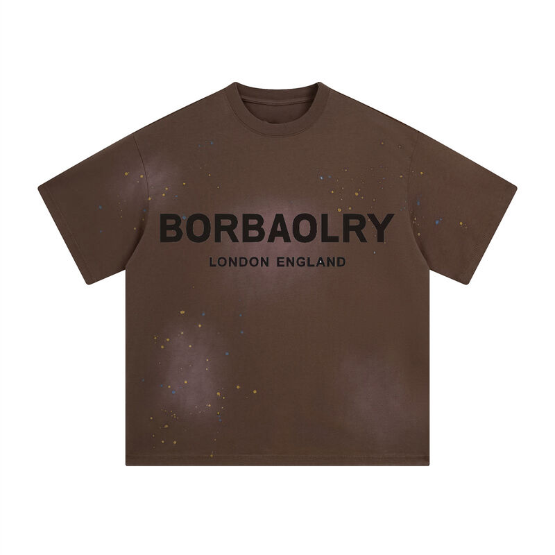 Kualitas tinggi T-shirt kotak pria berat yang tertekan Cuci asam T-shirt berukuran besar T-shirt khusus potongan T-shirt pria