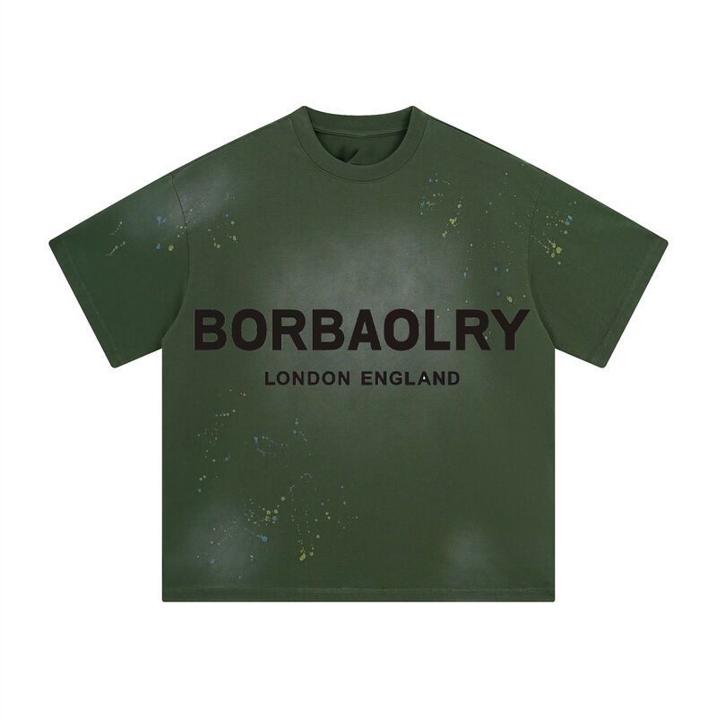 Kualitas tinggi T-shirt kotak pria berat yang tertekan Cuci asam T-shirt berukuran besar T-shirt khusus potongan T-shirt pria