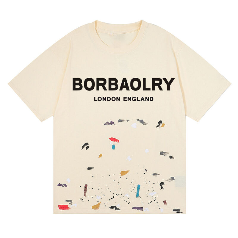 Galeri Kaos Pria Acid Wash Kustom Gaya Jalanan Cat Grafiti Percikan Katun Grosir Pola Solid Rajutan