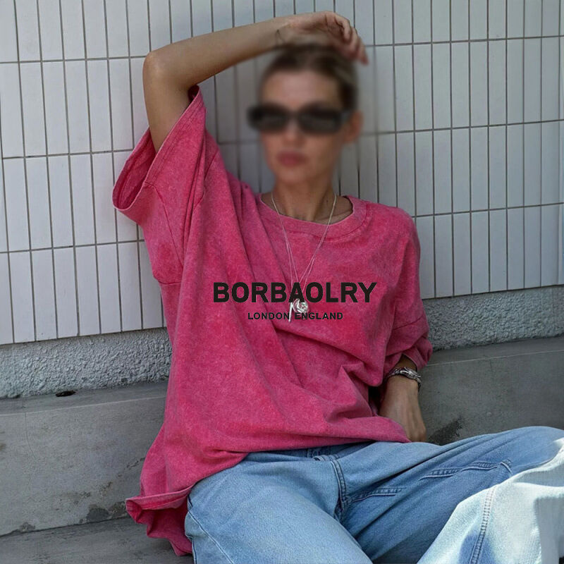 Kaos Katun Berkualitas Tinggi Oversized Vintage Warna Solid Kaos Cuci Kaos Vintage Berat