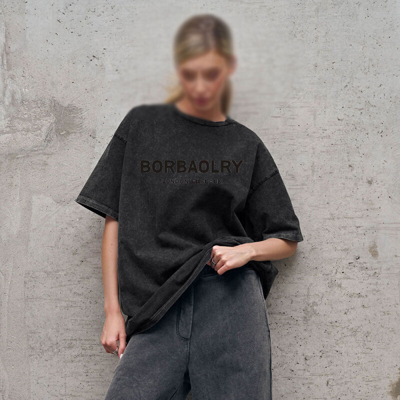 Kaos Katun Berkualitas Tinggi Oversized Vintage Warna Solid Kaos Cuci Kaos Vintage Berat