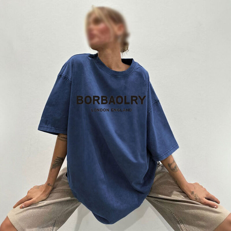 Kaos Katun Berkualitas Tinggi Oversized Vintage Warna Solid Kaos Cuci Kaos Vintage Berat