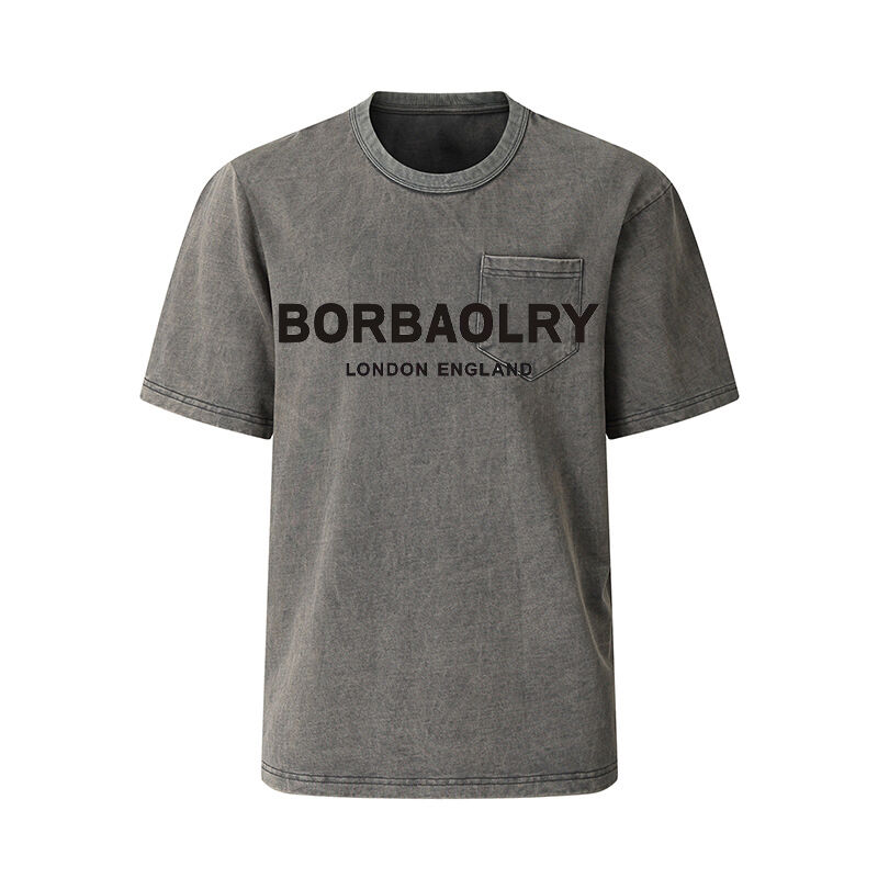 Kaos T-shirt Unisex Grosir Cuci Cetak Vintage Musim Panas Berat Hitam Oversize Pria