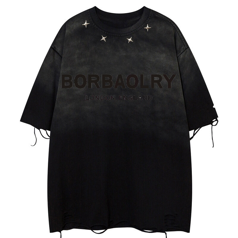 Summer Wash Old Oversized Vintage Street Button Dekorasi Ukuran kosong T-shirt polos Sport Tshirt lengan pendek Gaya Pria