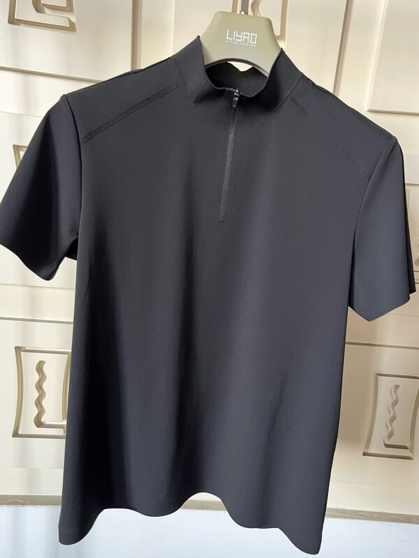 Kemeja Pria Leher Tinggi Lengan Pendek Bahan Melar Cepat Kering dan Bernapas untuk Kaos Olahraga Outdoor