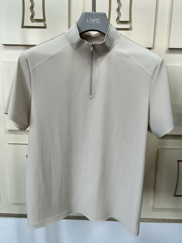 Kemeja Pria Leher Tinggi Lengan Pendek Bahan Melar Cepat Kering dan Bernapas untuk Kaos Olahraga Outdoor