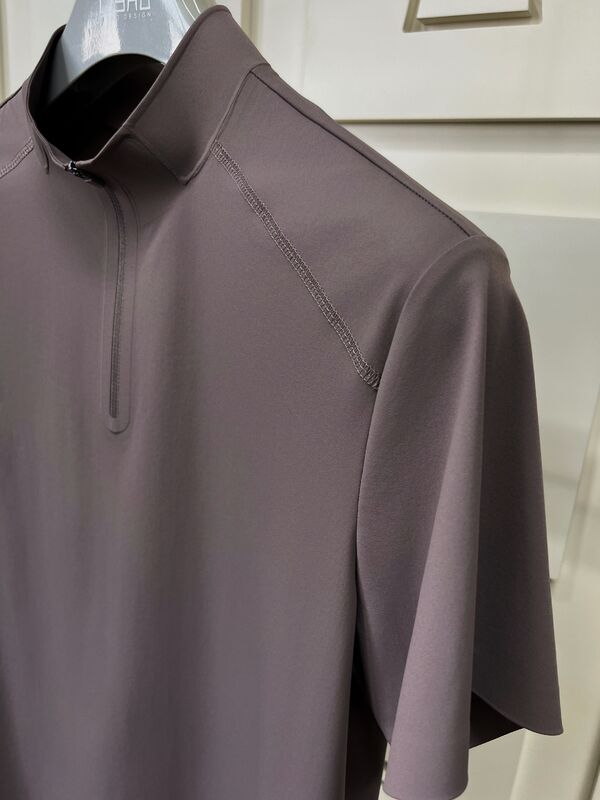 Kemeja Pria Leher Tinggi Lengan Pendek Bahan Melar Cepat Kering dan Bernapas untuk Kaos Olahraga Outdoor