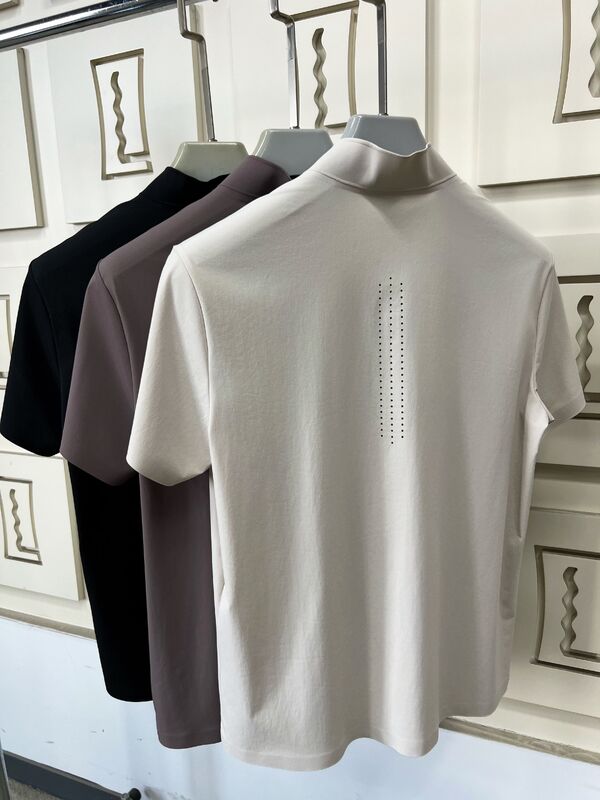 Kemeja Pria Leher Tinggi Lengan Pendek Bahan Melar Cepat Kering dan Bernapas untuk Kaos Olahraga Outdoor