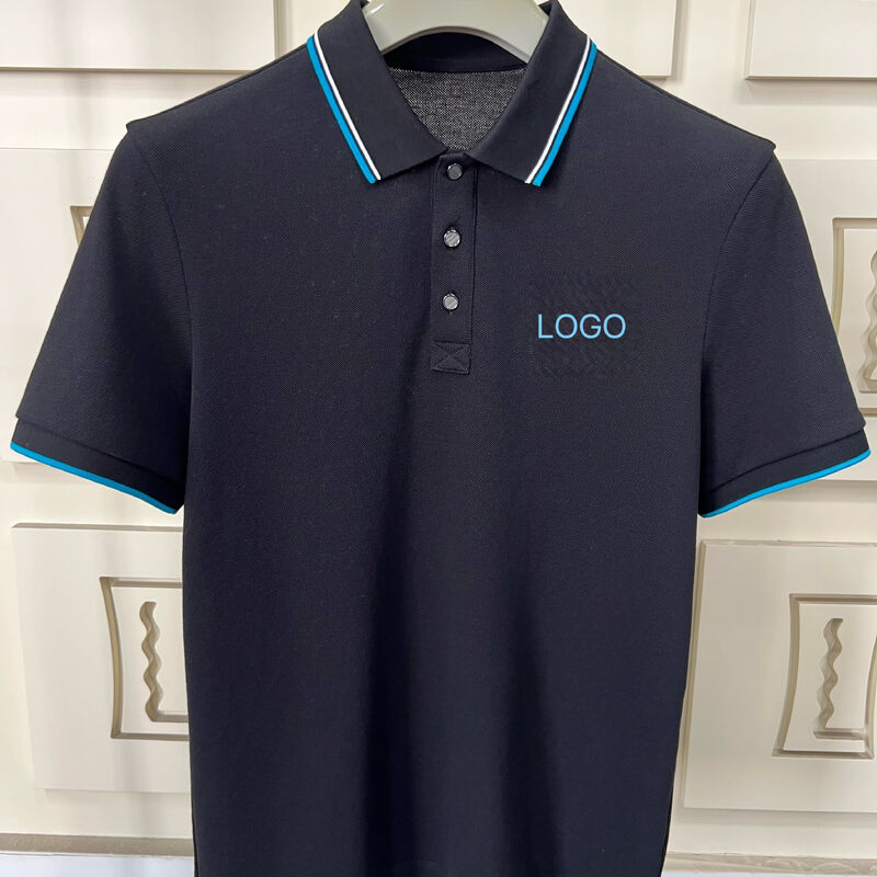 Kemeja Polo Pria dengan Aksen Kontras & Desain Bertekstur 100% Katun Piqué Kualitas Tinggi Pabrik Kaos Kemeja Polo Pria