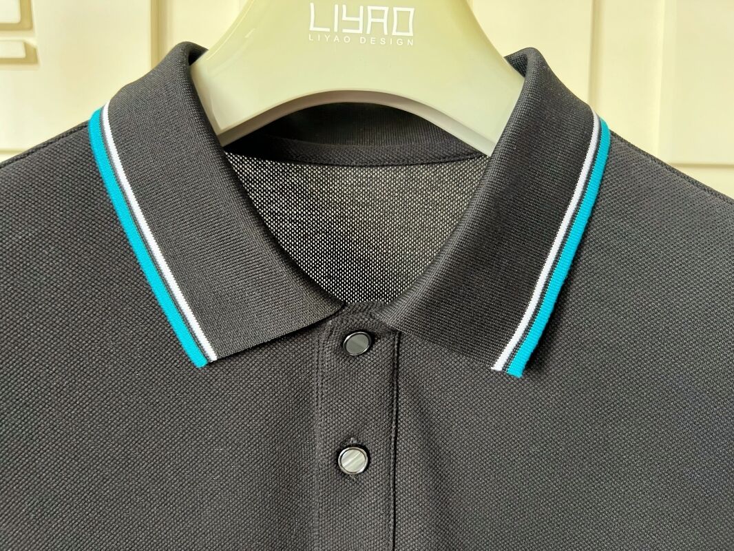 Kemeja Polo Pria dengan Aksen Kontras & Desain Bertekstur 100% Katun Piqué Kualitas Tinggi Pabrik Kaos Kemeja Polo Pria