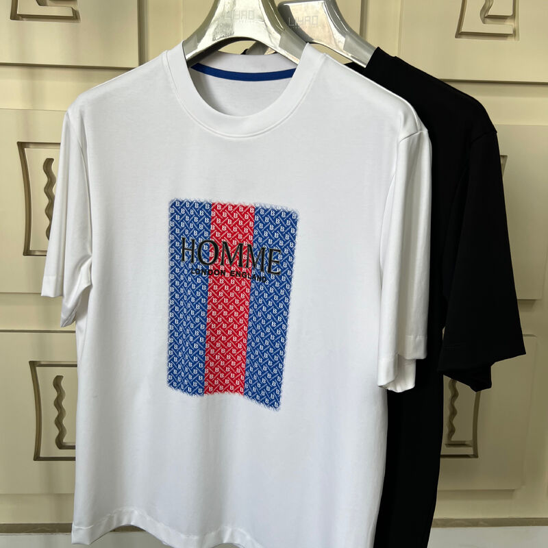 Kaos Leher Kru Bordir | Desain Huruf & Pola 3D Mewah Kaos Leher Bulat Pria Produksi Jersey