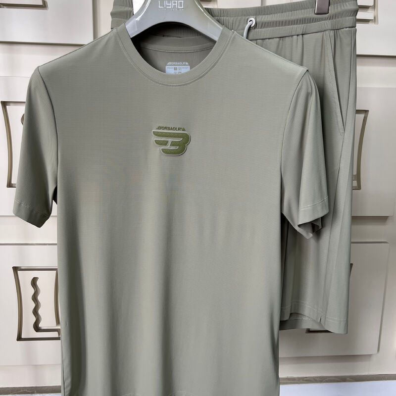 Sesuaikan Set Olahraga Pria Olive Green - Pendek - lengan T - Kaos & Celana, Kaos Kain Bernafas untuk Pria