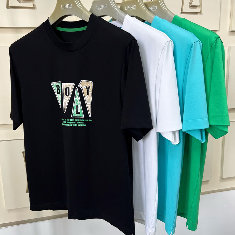 Kaos Lengan Pendek Leher Kru Pria, Kaos Grafis Trendi dan Bordir Multi-Warna Kasual 100% Katun untuk Pria