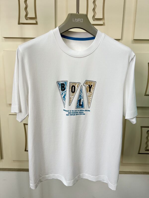 Kaos Lengan Pendek Leher Kru Pria, Kaos Grafis Trendi dan Bordir Multi-Warna Kasual 100% Katun untuk Pria