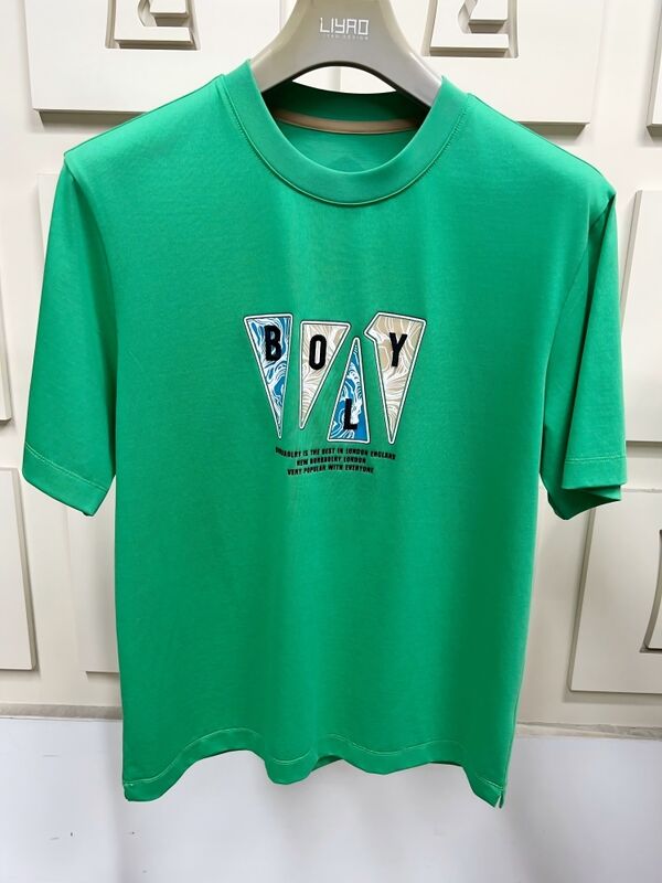 Kaos Lengan Pendek Leher Kru Pria, Kaos Grafis Trendi dan Bordir Multi-Warna Kasual 100% Katun untuk Pria